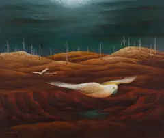 John Pointon, Night Flight, 1979, Oil on Board