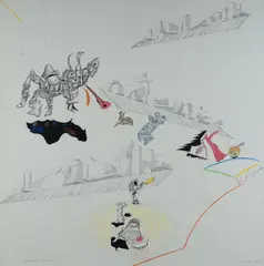Colin Lanceley, Something in the City, 1973, Ink, Pastel & Crayon on Paper