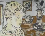 David Bromley, Afternoon Tea Boy, 2003, Acrylic & Metallic Leaf on Linen