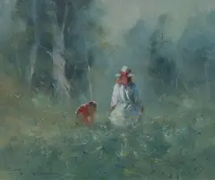 Picking Wildflowers by Robert Hagan, Oil on Canvas, sold Dec 2022