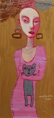 Cassandra with Cat by Constantine Popov, Acrylic on Board, sold Dec 2022