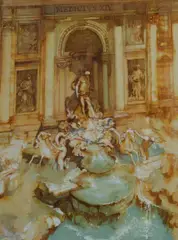 Frank Hodgkinson, Trevi Fountain, Rome, Ink & W/Clr with White Highlights