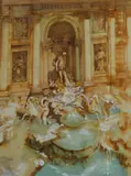 Frank Hodgkinson, Trevi Fountain, Rome, Ink & W/Clr with White Highlights