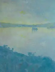 Peter Laverty, Dawn Light and Shark Island, 1987, Oil on Board