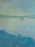 Peter Laverty, Dawn Light and Shark Island, 1987, Oil on Board
