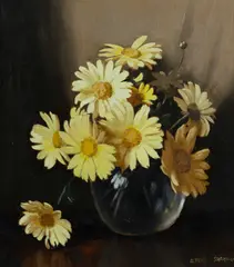 Yellow Daisies by Albert John Sherman, Oil on Board, sold Dec 2022