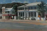 Harold Vincent Lane, Street View with Grand Buildings, Oil on Board
