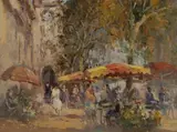 John Tiplady, Flower Market - Provence France, 1989, Oil on Canvas on Board