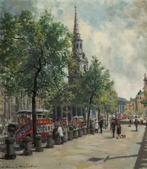 Dora Lynell Wilson, Trafalgar Square, Oil on Canvas on Board