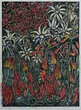 Salvatore Zofrea, Christmas Bells, Christmas Bush and Flannel Flowers, 2008, Hand Coloured Woodcut on Japanese Paper 1/20