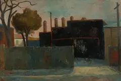 Paul Haefliger, Street Scene, Sydney, c.1950, Oil on Board