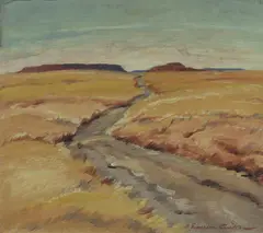 Robert Emerson Curtis, Mitchell Grass Plains, Western Queensland, Oil on Canvas on Board