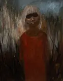 Bernhard Rust, Girl in Red Dress, 1967, Oil on Board