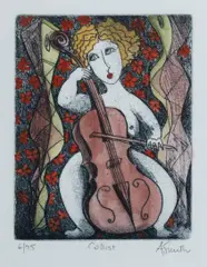 Anne Smith, Cellist, Colour Etching 6/75