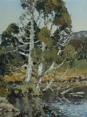 Harry Kelly, Trees Overhanging Water, Oil on Board