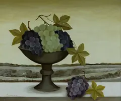 Frances Jones, Purple and Green Grapes, Oil on Board