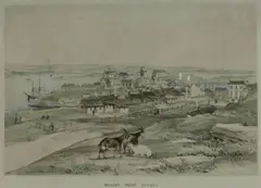 John Skinner Prout, Millers Point Sydney from the Flagstaff Hill, 1842, Hand Coloured Lithograph
