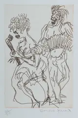 Musicians by Donald Friend, 1987, Etching 46/50, sold Dec 2022