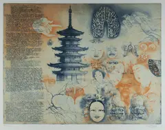 Jörg Schmeisser, Diary, Mask and Pagoda, 1991, Colour Etching XVII/XXX