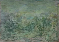 Desiderius Orban, Dawn in the Park, Tokyo, 1973, Mixed Media on Paper on Board