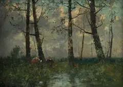 George A Boyle, Cows in the Meadow, Oil on Board