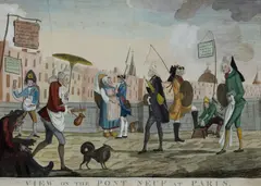 Henry Bunbury, View on the Pont Neuf at Paris, Hand Coloured Engraving