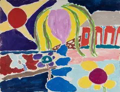 Palm Tree & Building by Malcolm de Chazal, Gouache, sold Dec 2022