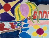 Malcolm de Chazal, Palm Tree & Building, Gouache