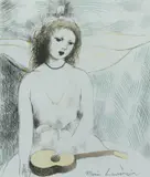 Marie Laurencin, Young Woman with a Guitar, Coloured Etching
