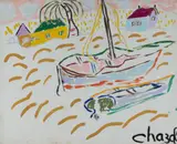 Malcolm de Chazal, Yacht, Boat and Houses, Gouache