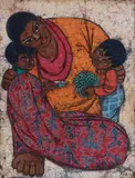 Chuah Thean Teng, Mother & Children, with Durian, 1972, Batik (paper lined)