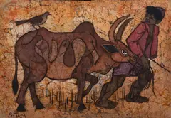 Chuah Siew Teng, Boy Leading a Bullock, 1972, Batik (paper lined)