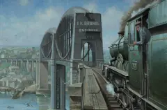 Mike Jeffries, Brunel's Royal Albert Bridge, Saltash, Cornwall - opened May, 1859, Oil on Board