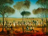 The Trials Day by Pro Hart, Oil on Board, sold Aug 2022