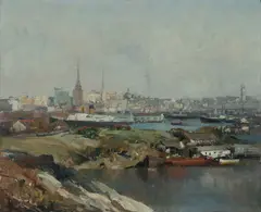 Sydney from Balls Head by Robert Johnson, Oil on Canvas on Board, sold Aug 2022