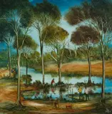 Yabby Nets by Pro Hart, Oil on Board, sold Aug 2022