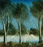 Waterbirds by Pro Hart, Oil on Board, sold Aug 2022