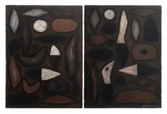 Guringai by John Coburn, Pastel Diptych, sold Aug 2022