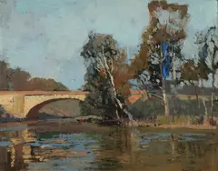 Lansdowne Bridge, Sydney by Sydney Long, c.1920s, Oil on Panel, sold Aug 2022