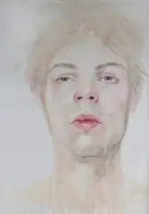 Cherry Hood, Young Man, W/Clr & Coloured Glaze on Canvas (unstretched)