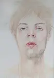 Cherry Hood, Young Man, W/Clr & Coloured Glaze on Canvas (unstretched)
