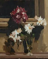 Chrysanthemum's by Max Meldrum, 1943, Oil on Board, sold Aug 2022