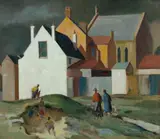 T John Santry, Walking the Greyhounds, Sydney, Oil on Ply