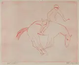 Robert Dickerson, Horse and Rider, 1977, Etching in Red Ink B.A.T. (unique print from an unrealised edition)