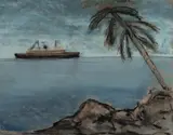 Oscar Edwards, Ship and Palm Tree, Pastel