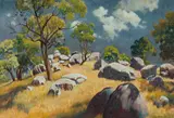 Bendemeer Boulders by Jean de Courtney Isherwood, 1990, Oil on Canvas on Board, sold Aug 2022