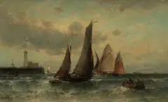 Theodore Alexander Weber, Bateaux Quittant Boulogne, 1877, Oil on Canvas