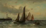 Theodore Alexander Weber, Bateaux Quittant Boulogne, 1877, Oil on Canvas
