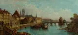 William G Meadows, European Town View, Oil on Canvas on Board