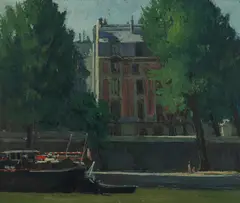 Michel Dureuil, Barge on the Seine, Paris, 1951, Oil on Board